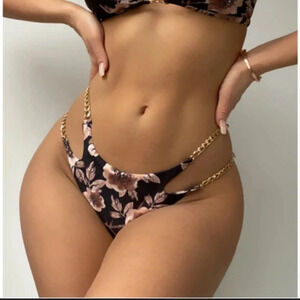 Floral Print Chain Linked Bikini 2024 Swimsuit Women Sexy Swimwear S Floral